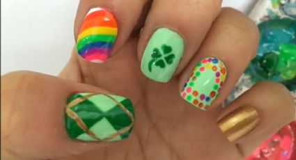 3 diseños de uñas en color verde en honor a San Patricio